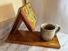 Wooden Book Stand Triangle Book Holder Nook Reading Valet Cup Mug Holder