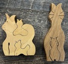 Wood Carved Cats   Kittens Puzzles  set Of 2 
