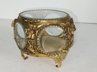 Antique Rose Ormolu Beveled 5 Sided Glass Jewelry Box Casket Trinket Vanity