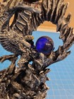 Medieval Silver Dragon Statue Blue Crystal Ball Orb Fantasy Resin Figurine Decor
