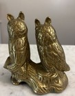 Vintage Mid Century Modern Brass Two Owls On A Branch Statue Figurine Heavy