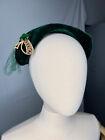 1940s Deep Green Asymmetric Evening Hat W  Brooch   Net  Dubarry French Adaptati