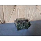 Vintage Green Serpentine Stone Jewelry Box     Marble Trinket Casket W  Metal Lid