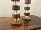 Pair Of Mid-century Modern Walnut And Lucite Table Lamps     22        Vintage Stacked