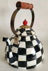 Mackenzie-childs Courtly Check Black   White 3 Quart Enamel Tea Kettle Tea Pot