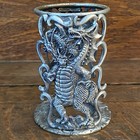 Vintage Dragon Pewter Candle Holder Metal Pen Holder Fantasy Mystical