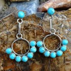 Vintage Southwestern Turquoise Dangle Pierced Earrings Sterling Silver Handmade