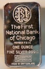 First National Bank Of Chicago Vintage  999 Silver 1oz Bar Serial   018293