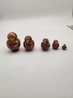 Vintage Hand Painted Matryoshka Russian Nesting Dolls Set Of 5 Black And Red