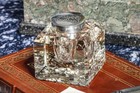 Elegant Large Antique Paperweight Crystal Sterling Silver English Desk Inkwell