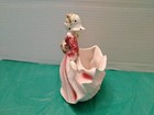 Vintage Elegant Porcelain Victorian Lady Figurine Vase Planter Pink W basket 7   