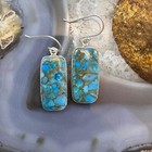 Sterling Silver Southwestern Style Rectangle Cooper Turquoise Dangle Earrings