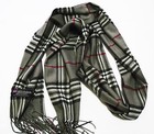100  Cashmere Super Soft  Unisex Scarf Neck Warmer Plaid Design Color Gray  