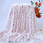 Plush Super Soft Faux Fur Throw Blanket     51 x63  Wine Red   White Fluffy Fuzzy