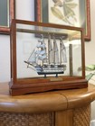 Model Ship Encased In Glass   Wooden Box