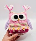 Pink Owl Handmade Crochet Stuffed Animal Plush W  Embroidered Flowers