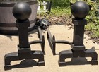 Antique Cahill Cast Iron Ball Andirons Fireplace Pair 19  No   192