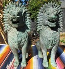 Pair Fine Stunning Antique Thai Bronze Temple Lions Buddisht Guardians Thailand