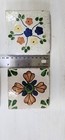 Vintage Talavera Ceramic Tiles 4 X 4 Handcrafted Floral Design Mexico 4 Pc 