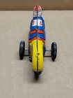 Vintage Tin Friction Toy Motorcycle Japan Yellow Blue  1 Cycle Litho Print Worki
