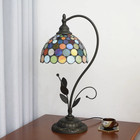 Vintage Bohemian Tiffany Style Stained Glass Table Lamp Vintage Leaves Base