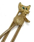 Vintage Gold Tone Paper Clip Kitty Cat With Green Eyes