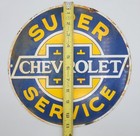 Vintage Chevrolet Super Service Rustic Porcelain Enameled Metal Sign