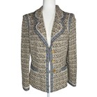 St  John Knit Fawn Blazer Jacket Size 10 Wool Blend Tan Navy Made In Usa
