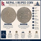 Vintage Nepal 1 Rupee Coin   King Birendra Era Panchayat Symbol Numismatics