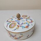 Vintage Floral Tin Container With Lid And Knob Made In France Gold Hand Painted 
