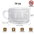 Vintage Coffee Tea Cups  Glass Mugs 14 Oz Set Of 2 Embossed Glassware With Ha   