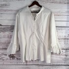 Romantic Victorian Vintage Cotton Stretch Blouse Xl Lace Cuffs White Button Bell