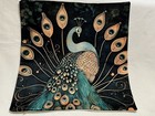 Peacock Elegant Floral Oil Painting Linen Throw Pillow Cover Holiday Home Decor
