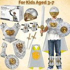 Kids Medieval Knight Armor Costume Set With Helmet  Shields  Chest Piece  Swords