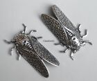  5013 Large Antiqued Sterling Silver Plated Cicada - 2 Pc Lot
