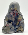 Antique Meiji Japanese Bronze Fukurokuju Inkwell Gilt Painted Sculpture