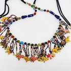 Vtg African Trade Glass Necklace W   Carved Animal Charms Fringe Statement Boho