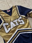 J m Spirit Wear Cats Cheerleader   Dance Uniform Top Large Spandex Ls Navy Gold
