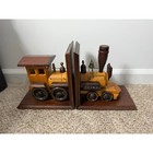 Vintage Wooden Train Bookends Locomotive Engine Car Railroad Decor 9  Tall
