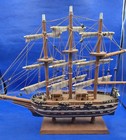 Vintage Three Masted Wood Model Sailing Ship 18x15 