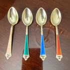 Vintage Norwegian Sterling Guilloch   Enamel Demitasse Espresso Spoons     Set Of 4