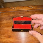 Antique  Made In Italy Lipstick Case Holder Mirror Red   Gold Button Closure