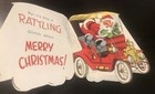 Rare Vintage Christmas Card Santa Driving A Car Mid Century Unused Envelope