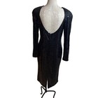 Vintage Dress Womens Size 12 Black 80s 1980s Long Sleeve Sequin Open Back Midi