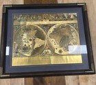 Vintage Framed Gold Foil Blaeu Wall Map Of Old World  22x26