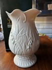 Belleek Bluebell Footed Vase Porcelain White Blue Floral Decorative Art Pottery