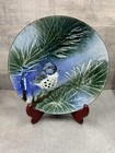 Vintage Norman Brumm Enamel On Copper 7  Plate Chickadee In Pine Tree Signed