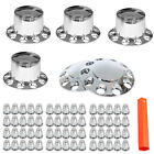 Complete 33mm Lug Chrome Hub Cover Semi Truck Wheel Axle Cover Kit Front   Rear