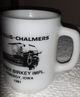 Vtg Allis Chalmers Farm Advertising Combine Milk Glass Mug Iowa Implement 1981