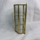 Vintage Brass Glass Curio Display Cabinet Mirrored Wall Hanging Hexagon 9 Inch